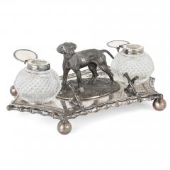 Eclectic collection of five Continental dog form inkwells - 3684885