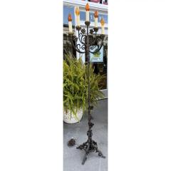 Edgar Brandt Antique Wrought Iron 5 Light Candelabra Floor Lamp Edgar Brandt - 4089332
