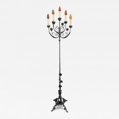 Edgar Brandt Antique Wrought Iron 5 Light Candelabra Floor Lamp Edgar Brandt - 4089482
