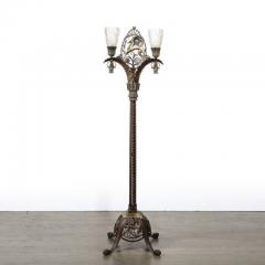 Edgar Brandt Art Deco Bronze Brass Floor Lamp W Frosted Glass Shades Signed Edgar Brandt - 3926221