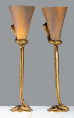 Edgar Brandt Edgar Brandt After Pair of Table Cobra Lamps - 2841356