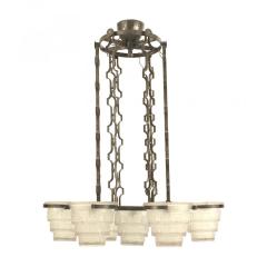 Edgar Brandt French Art Deco Brandt Wrought Iron and Glass Chandelier - 4644133