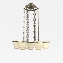 Edgar Brandt French Art Deco Brandt Wrought Iron and Glass Chandelier - 4644134