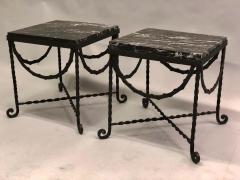 Edgar Brandt Pair of Wrought Iron and Black Marble Side End Cocktail Tables Edgar Brandt - 1736674