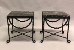 Edgar Brandt Pair of Wrought Iron and Black Marble Side End Cocktail Tables Edgar Brandt - 1736675
