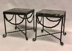 Edgar Brandt Pair of Wrought Iron and Black Marble Side End Cocktail Tables Edgar Brandt - 1736676