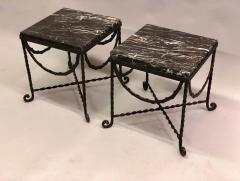 Edgar Brandt Pair of Wrought Iron and Black Marble Side End Cocktail Tables Edgar Brandt - 1736687