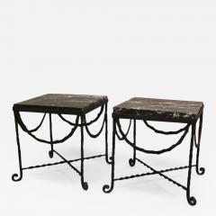 Edgar Brandt Pair of Wrought Iron and Black Marble Side End Cocktail Tables Edgar Brandt - 1738365