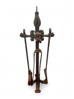 Edger Brandt Art Deco Set of firetools with rooster head finial - 4653552