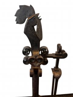 Edger Brandt Art Deco Set of firetools with rooster head finial - 4653554