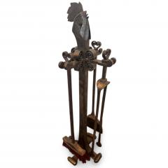 Edger Brandt Art Deco Set of firetools with rooster head finial - 4662129