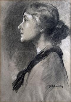 Edith Emerson Charcoal Portrait of a Lady in Profile Partner of Violet Oakley Gay Interest - 4238049