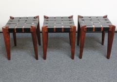 Edmond Spence Set of Three Leather and Solid Stained Teak Stools by Edmond Spence - 2149295