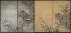 Edo period Japanese Screen Spotted Deer and Autumn Flowers - 4533079