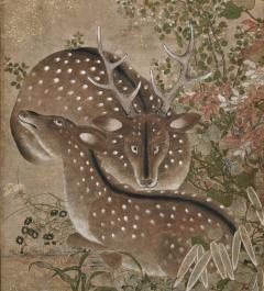Edo period Japanese Screen Spotted Deer and Autumn Flowers - 4533084