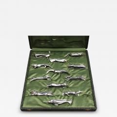 Edouard Marcel Sandoz Set of 12 Fine French Art Deco Silver Plated Gallia Knife Rests by Christofle - 4319176