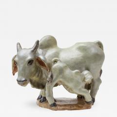Edris Eckhardt Ceramic Sculpture Cow and Brahma Bull by Edris Eckhardt - 470278