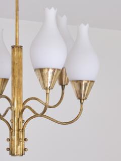 Edvard Hagman Exceptional Edvard Hagman Six Arm Chandelier Brass and Opal Glass Sweden 1956 - 4239095