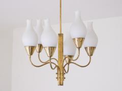 Edvard Hagman Exceptional Edvard Hagman Six Arm Chandelier Brass and Opal Glass Sweden 1956 - 4239096