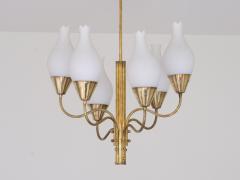 Edvard Hagman Exceptional Edvard Hagman Six Arm Chandelier Brass and Opal Glass Sweden 1956 - 4239097