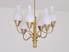 Edvard Hagman Exceptional Edvard Hagman Six Arm Chandelier Brass and Opal Glass Sweden 1956 - 4239099