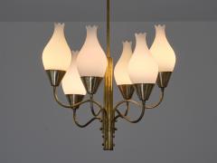 Edvard Hagman Exceptional Edvard Hagman Six Arm Chandelier Brass and Opal Glass Sweden 1956 - 4239101