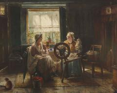 Edward A Portielje Spinning the Wool oil painting by Edward Portielje - 1494350