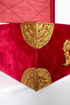 Edward F Caldwell Co Large Gilt Bronze Mounted Red Velvet Box Trunk by E F Caldwell Co  - 610538