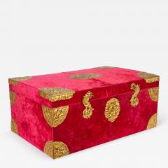 Edward F Caldwell Co Large Gilt Bronze Mounted Red Velvet Box Trunk by E F Caldwell Co  - 611100