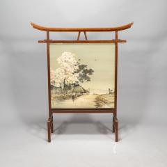Edward William Godwin A Rare Anglo Japanese Fire Screen designed by E W Godwin With Kissing Birds Silk - 4188048