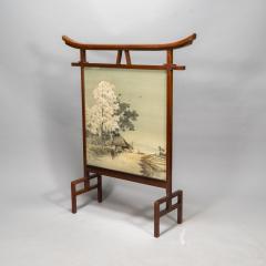 Edward William Godwin A Rare Anglo Japanese Fire Screen designed by E W Godwin With Kissing Birds Silk - 4188049