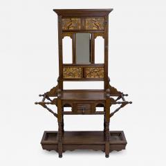 Edward William Godwin E W Godwin Style Of Anglo Japanese Oak Hallstand with Songbirds on Blossoms - 4234516