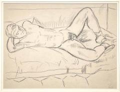 Edward Wolfe Reclining Male Nude Drawing by Edward Wolfe - 4808676