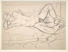 Edward Wolfe Reclining Male Nude Drawing by Edward Wolfe - 4808677