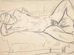 Edward Wolfe Reclining Male Nude Drawing by Edward Wolfe - 4808678