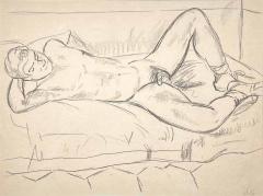 Edward Wolfe Reclining Male Nude Drawing by Edward Wolfe - 4812977