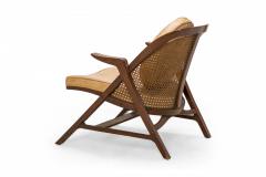 Edward Wormley American Walnut Cane and Tan Leather Janus Lounge Armchair - 2789669