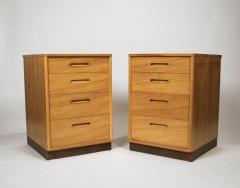 Edward Wormley Bleached Mahogany Nightstands with Leather Bases by Edward Wormley for Dunbar - 1240432