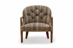 Edward Wormley Blue Striped Upholstered Walnut Frame Janus Lounge Armchair - 2789695