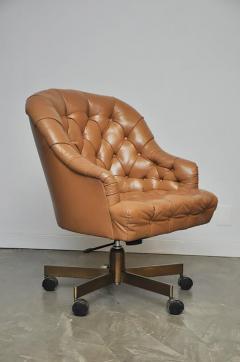 Edward Wormley Dunbar Tufted Leather Desk Chair on Bronze Base by Edward Wormley - 451283