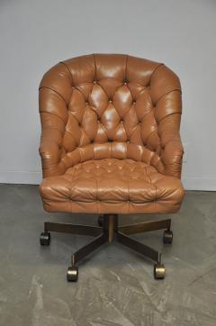 Edward Wormley Dunbar Tufted Leather Desk Chair on Bronze Base by Edward Wormley - 451287