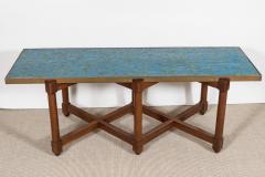 Edward Wormley EDWARD WORMLEY FOR DUNBAR BLUE GLASS MOSAIC TOPPED TABLE - 1852096