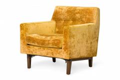 Edward Wormley Edward J Wormley for Dunbar Crushed Gold Velour and Walnut Lounge Armchair - 2791975