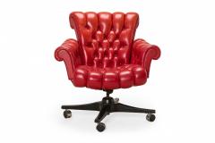 Edward Wormley Edward J Wormley for Dunbar In Clover Tufted Red Leather Rolling Office Chair - 2792389