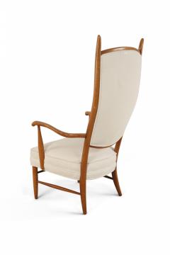 Edward Wormley Edward Wormely Style High Back Beige Upholstered Maple Armchair - 3171261