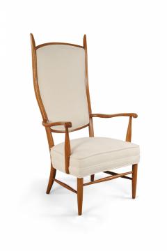Edward Wormley Edward Wormely Style High Back Beige Upholstered Maple Armchair - 3171262