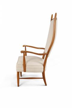 Edward Wormley Edward Wormely Style High Back Beige Upholstered Maple Armchair - 3171263