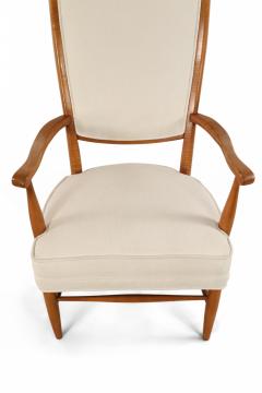 Edward Wormley Edward Wormely Style High Back Beige Upholstered Maple Armchair - 3171264