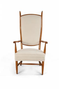 Edward Wormley Edward Wormely Style High Back Beige Upholstered Maple Armchair - 3171265