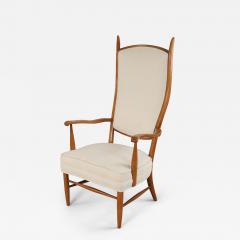 Edward Wormley Edward Wormely Style High Back Beige Upholstered Maple Armchair - 3179166